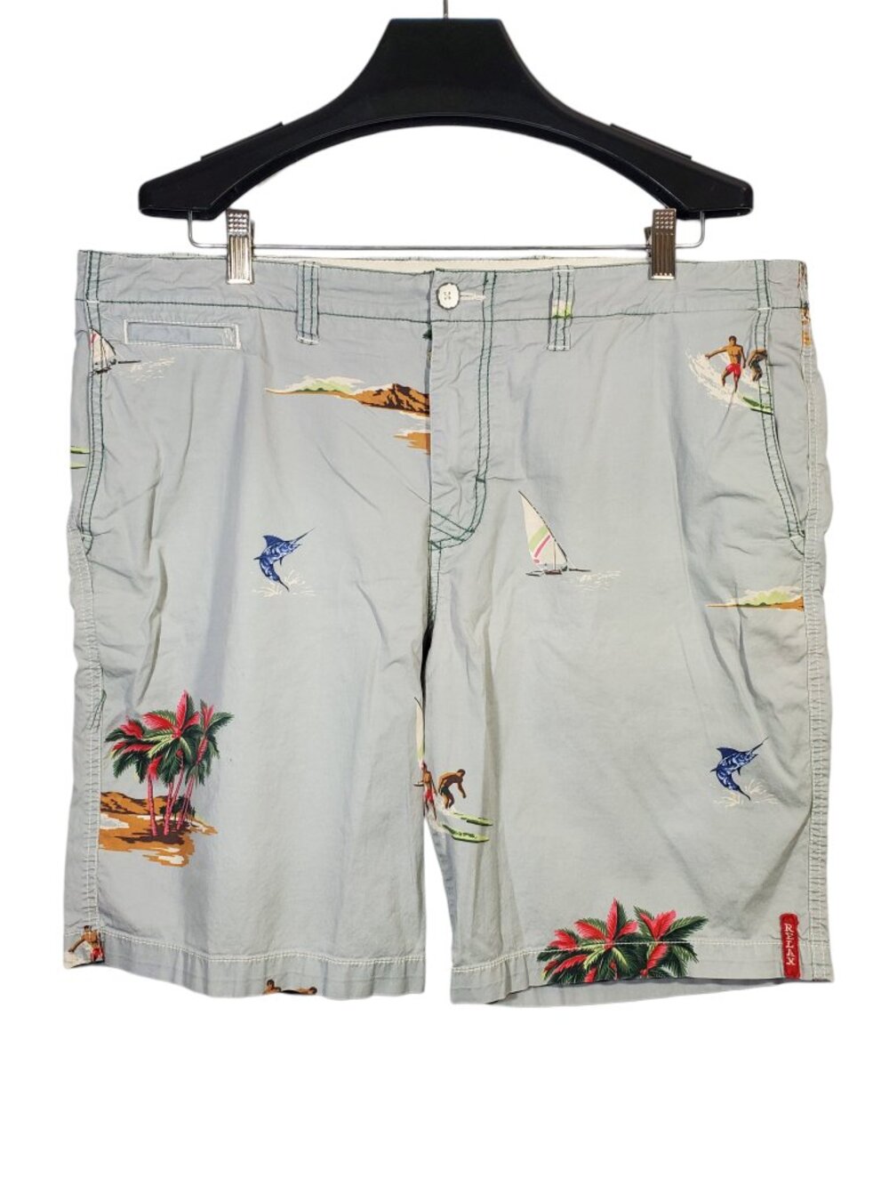 Tommy Bahama Relax Chino Shorts Men's 38 Blue Surf Rider Scene AOP Tropical